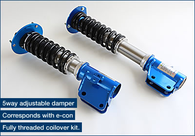 5way adjustable damper
Corresponds with e-con
Fully threaded coilover kit.
